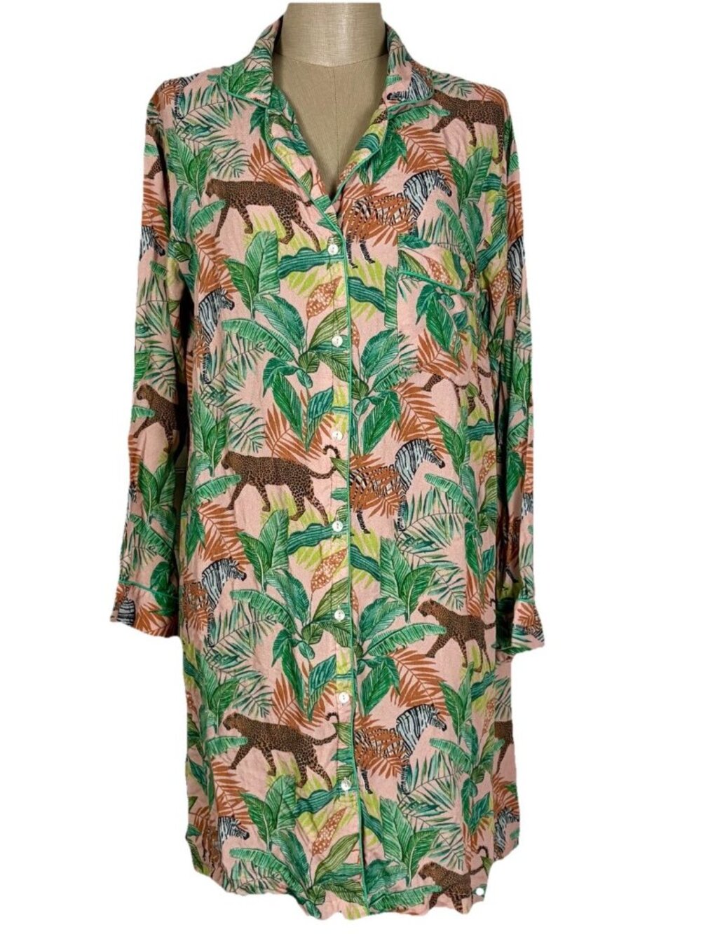 World Market Pajama Sleep Shirt Nightgown Safari Leopard Size Small Medium